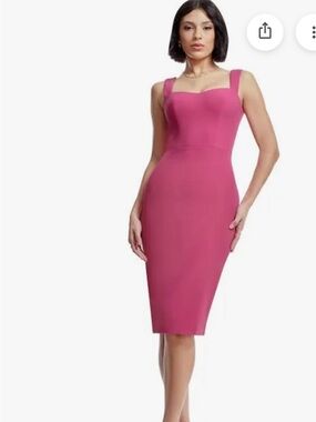 Dress the Population Fitted Square-Neck Midi Dress - Hot Pink